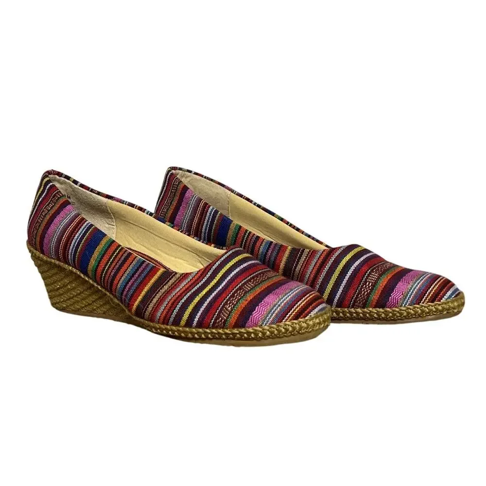 Women’s Multicolor Striped Espadrille Wedge Flats Slip On Casual Shoes Size 6